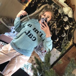 CAT EARS HOODIE “I’M A CAT” IN SAGE BLUE & BLACK